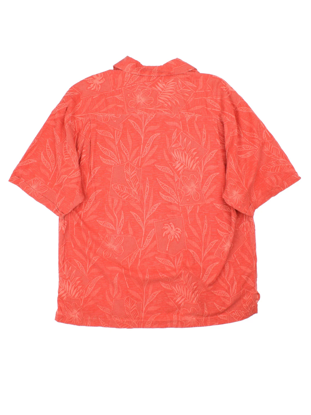 Vintage Hawaiian Shirt in a orange colourway with all over floral leaf print. Button up and has a front chest pocket.