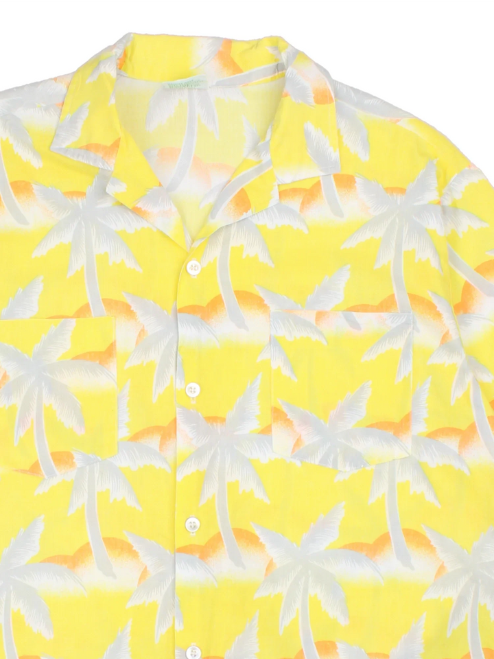 Vintage Tropicana Hawaiian Shirt in a yellow colourway with all over palm print. Button up and has front chest pockets.