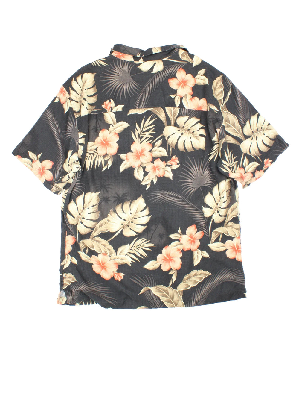 Vintage Hawaiian Shirt in a black colourway with all over leaf print. Button up with front chest pocket.