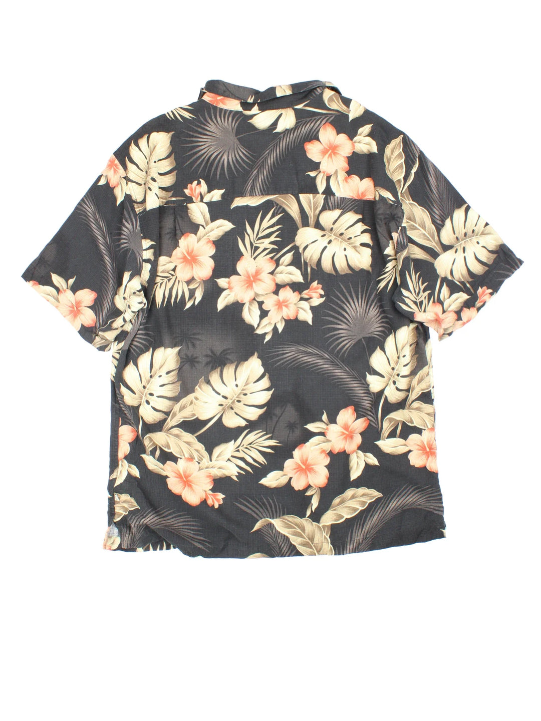 Vintage Hawaiian Shirt in a black colourway with all over leaf print. Button up with front chest pocket.