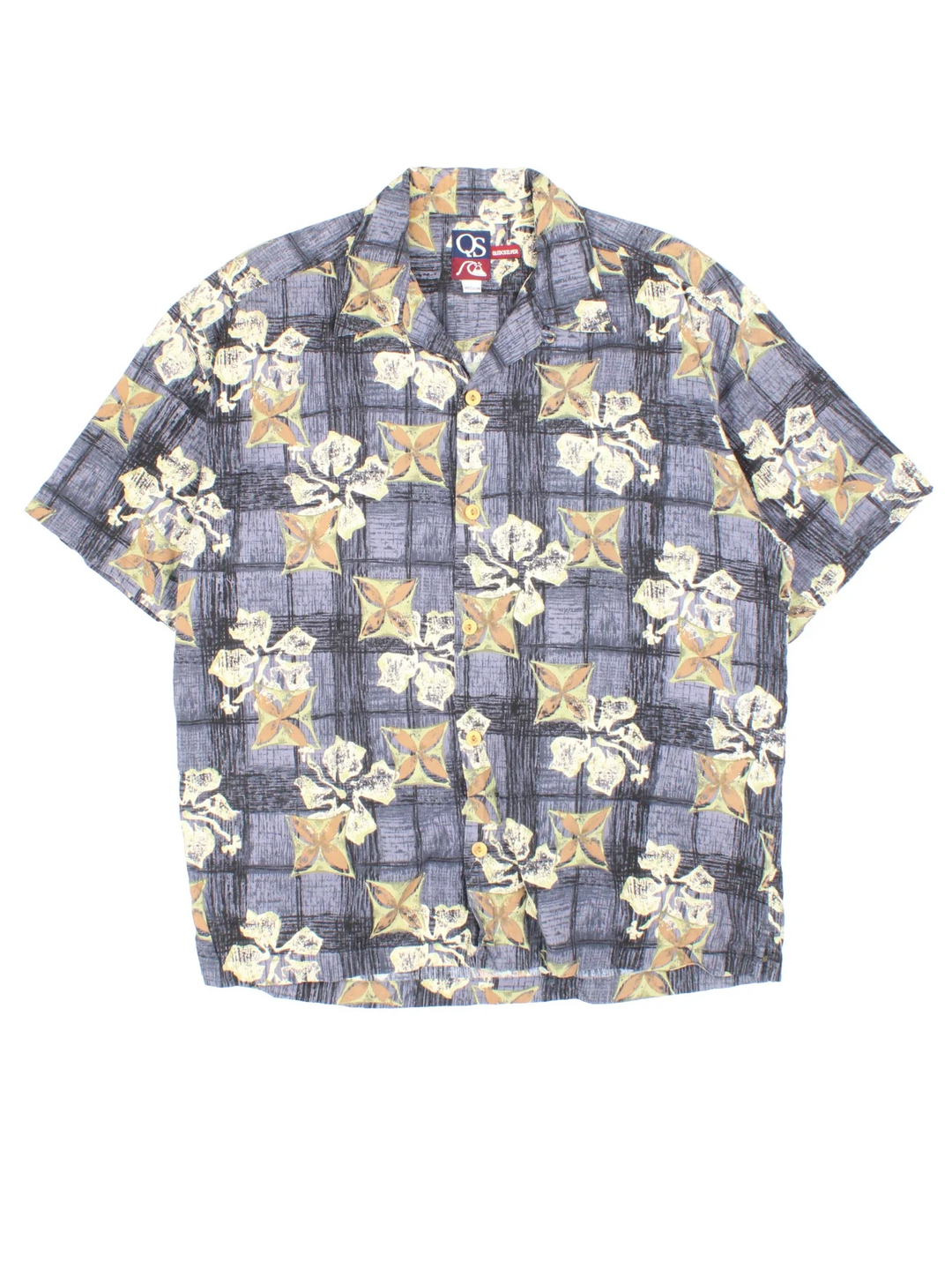 Quiksilver Hawaiian Shirt in a blue colourway with all over print. Button up with front chest pocket.