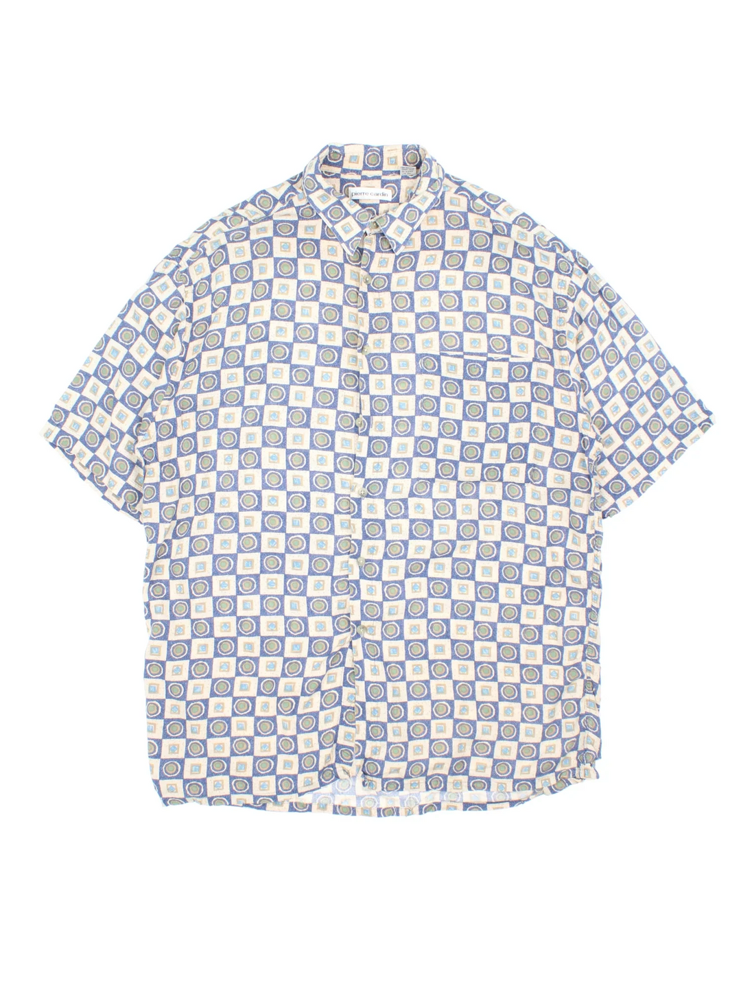 Vintage Pierre Cardin Shirt in a blue colourway with all over print. Button up with front pocket detail.