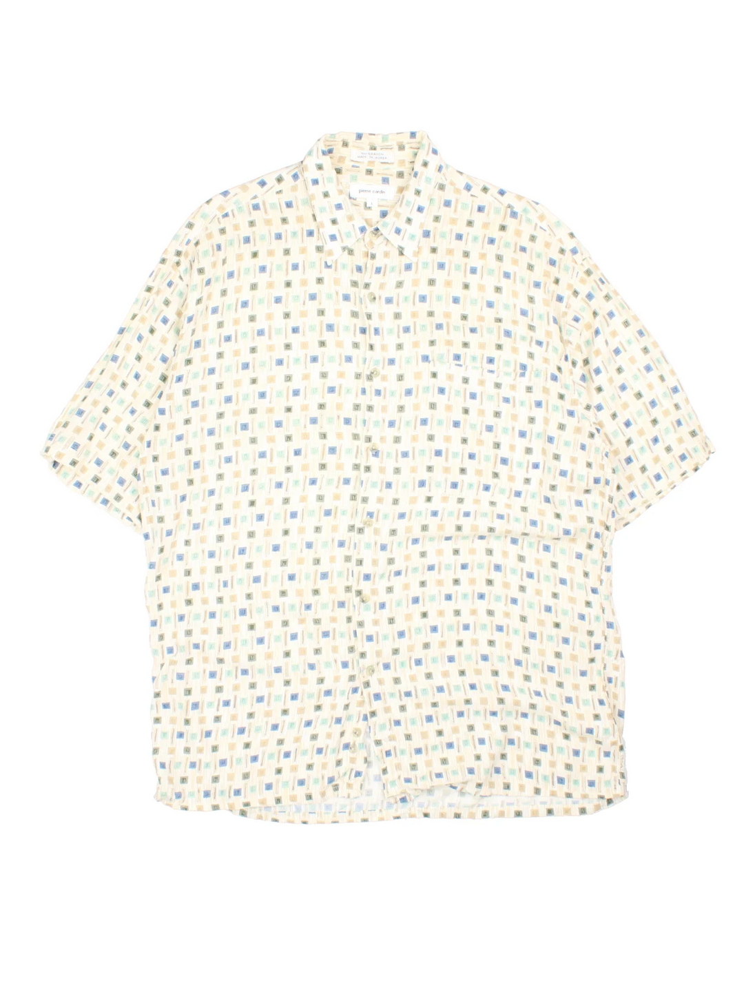 Vintage Pierre Cardin Shirt in a white colourway with all over pattern print. Button up with front pocket detail.