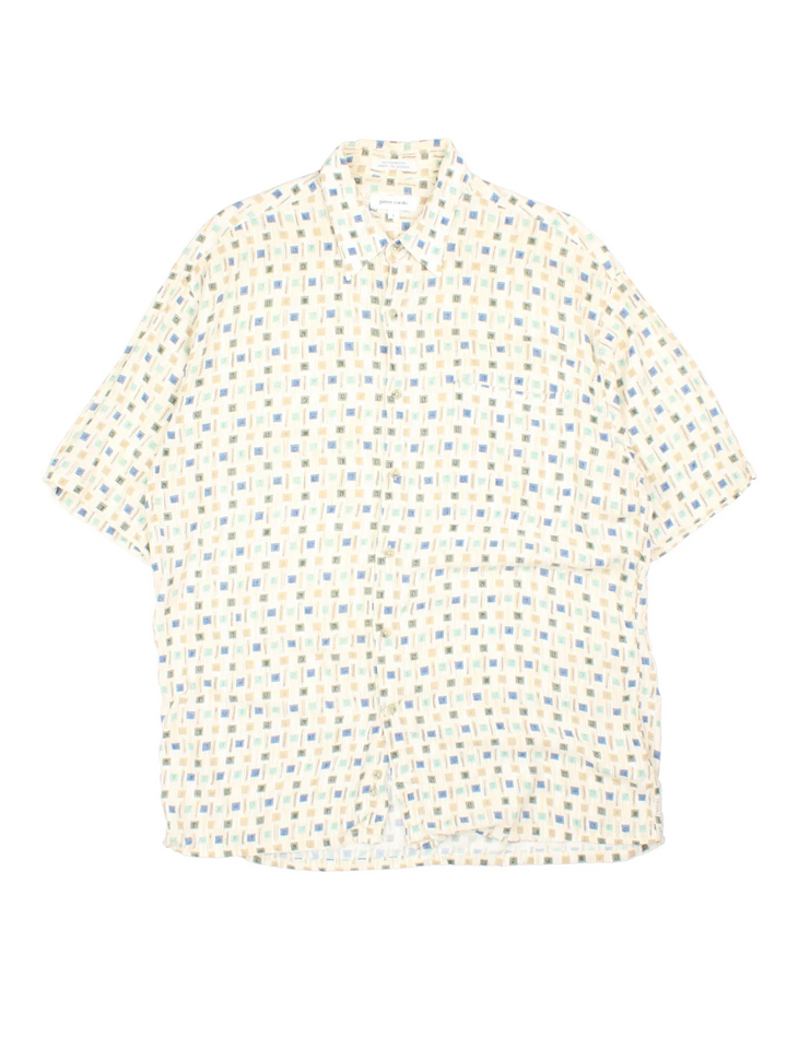 Vintage Pierre Cardin Shirt in a white colourway with all over pattern print. Button up with front pocket detail.