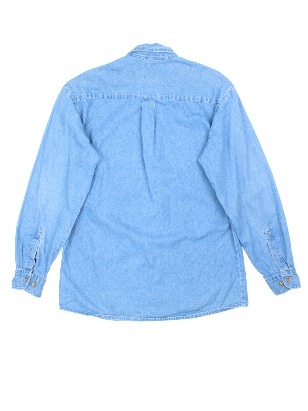 Dickies Denim Shirt in a blue colourway, button up and has a chest pocket with the logo embroidered on the front.