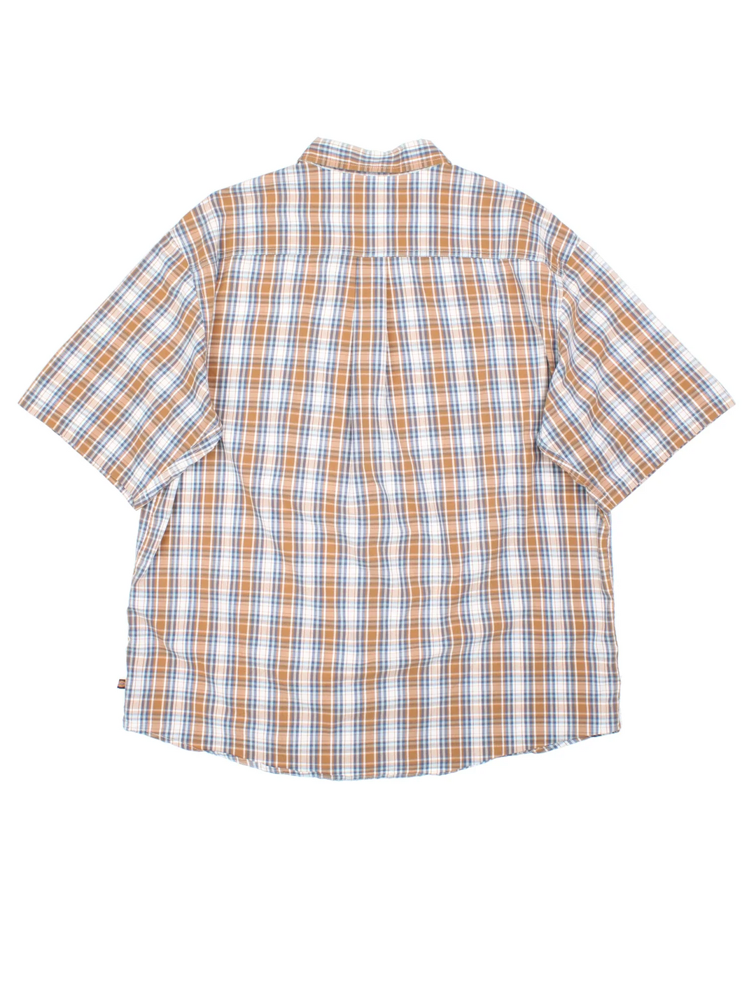 Dickies Shirt in a brown, blue and white plaid pattern colourway, button up and has double chest pockets.