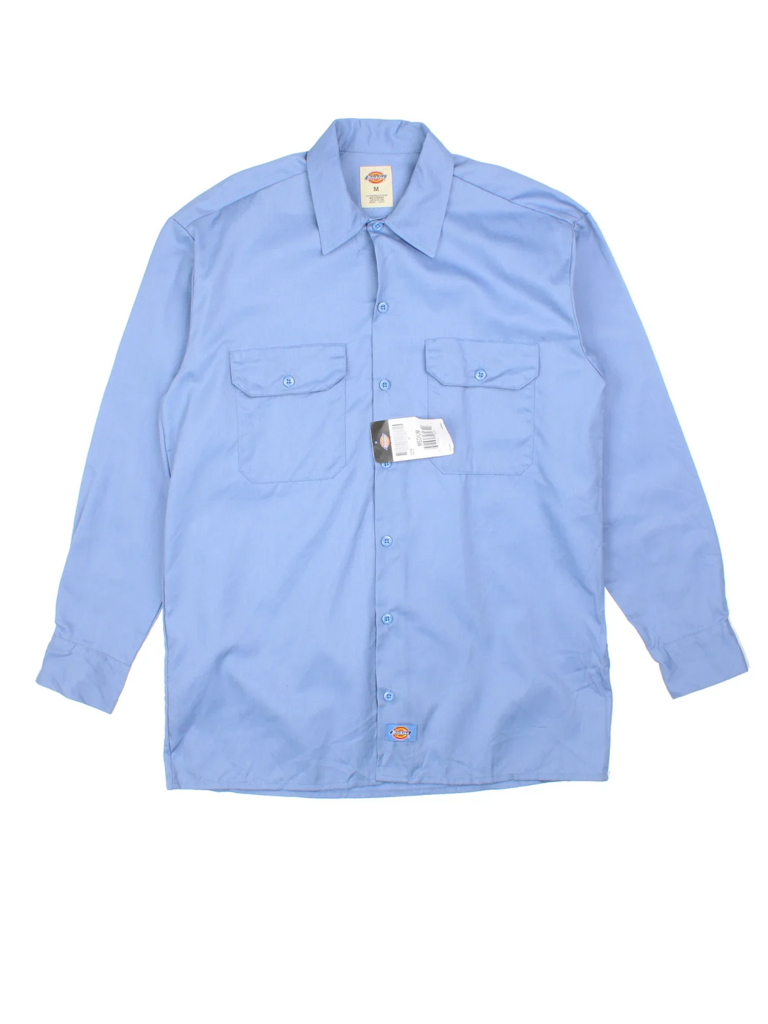 Dickies Work Shirt in a blue colourway, button up with double chest pockets and the logo embroidered by the hem, new with tag still on.