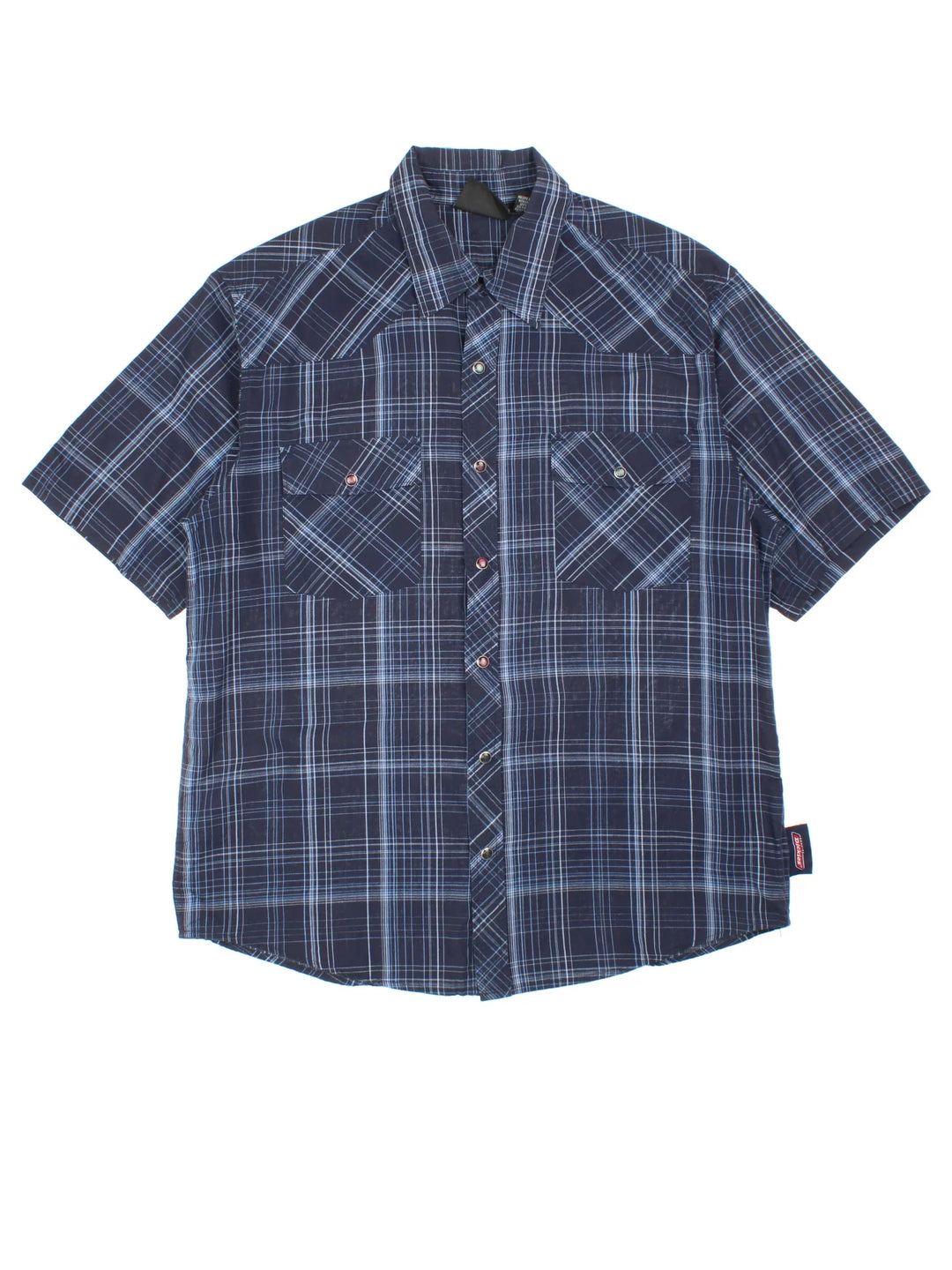 Dickies Shirt in a blue plaid pattern colourway, features pearl buttons, and has double chest pockets.