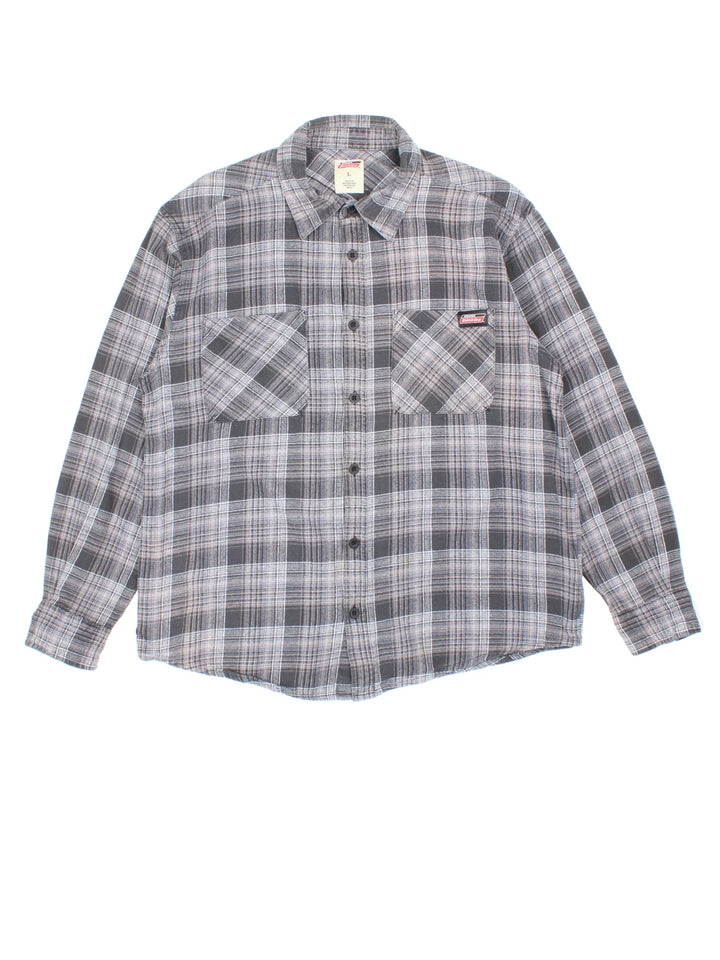 Dickies Flannel Shirt in a grey colourway, button up and has double chest pockets with the logo embroidered on the front.
