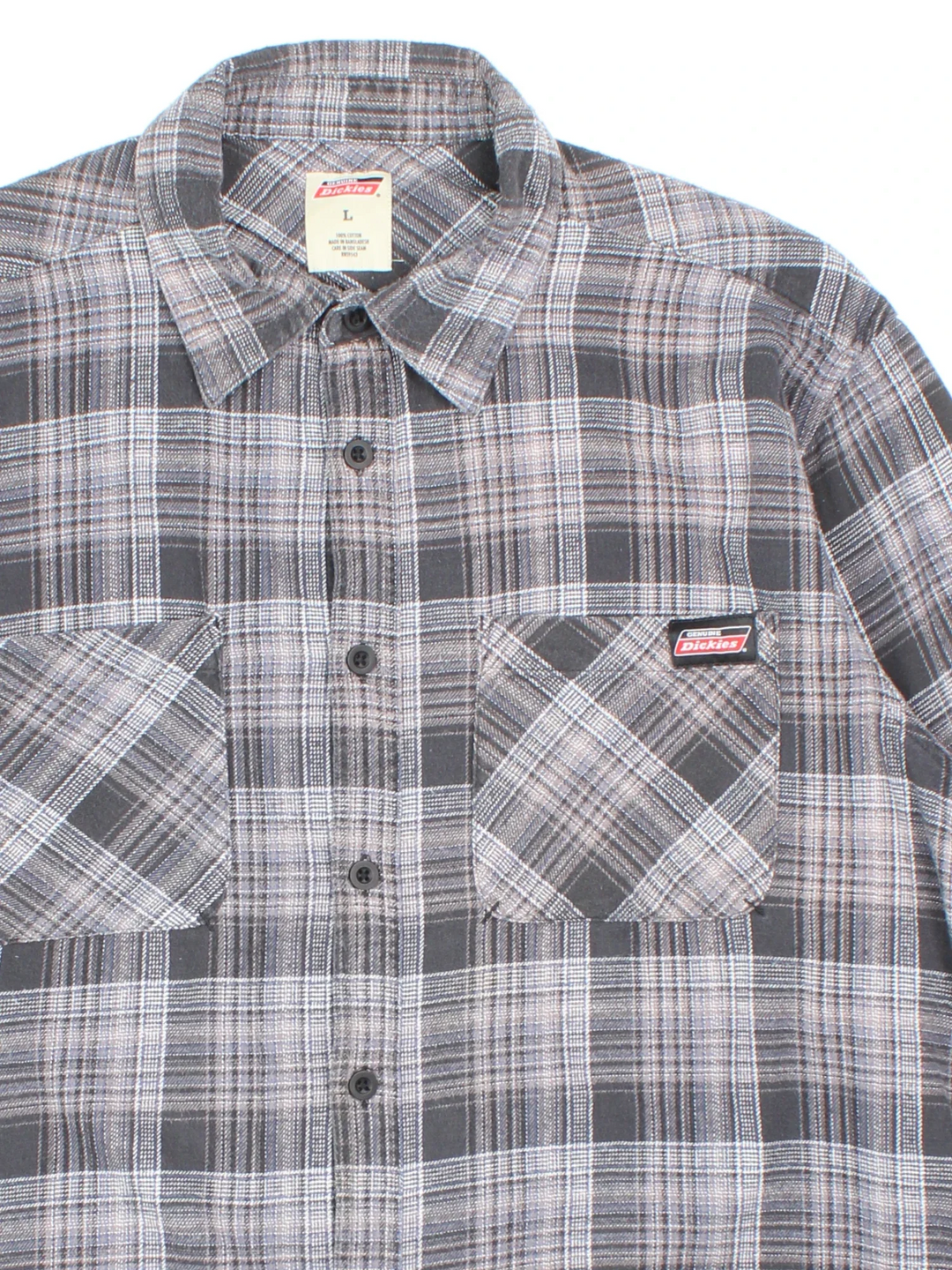 Dickies Flannel Shirt in a grey colourway, button up and has double chest pockets with the logo embroidered on the front.