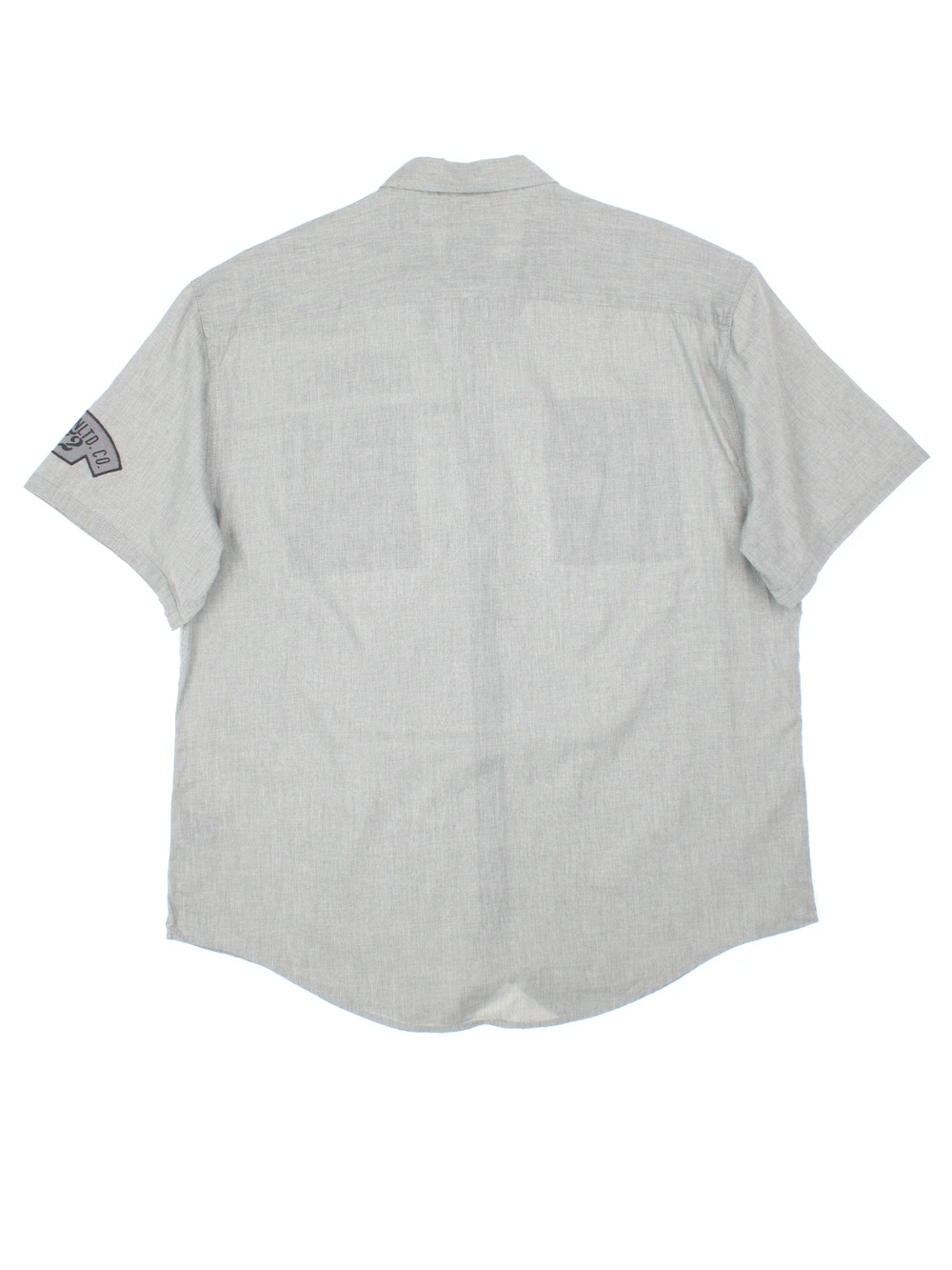 Ecko Unltd Tech Shirt in a grey colourway, button up and has double chest utility style pockets with the logo embroidered on the front and left sleeve.