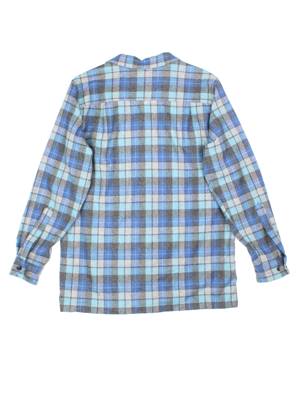 Pendleton Woollen Flannel Shirt in a blue colourway, button up with two front pockets and all over checked pattern.