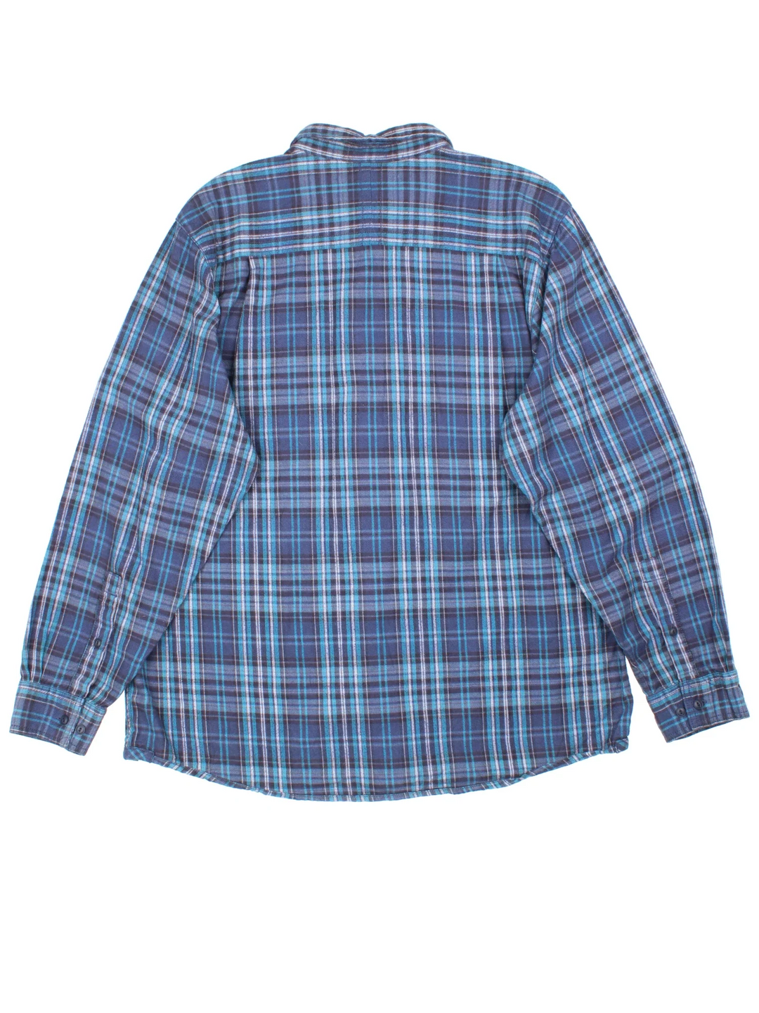The North Face Flannel Shirt in a blue colourway, button up with two front pockets and all over plaid check pattern.