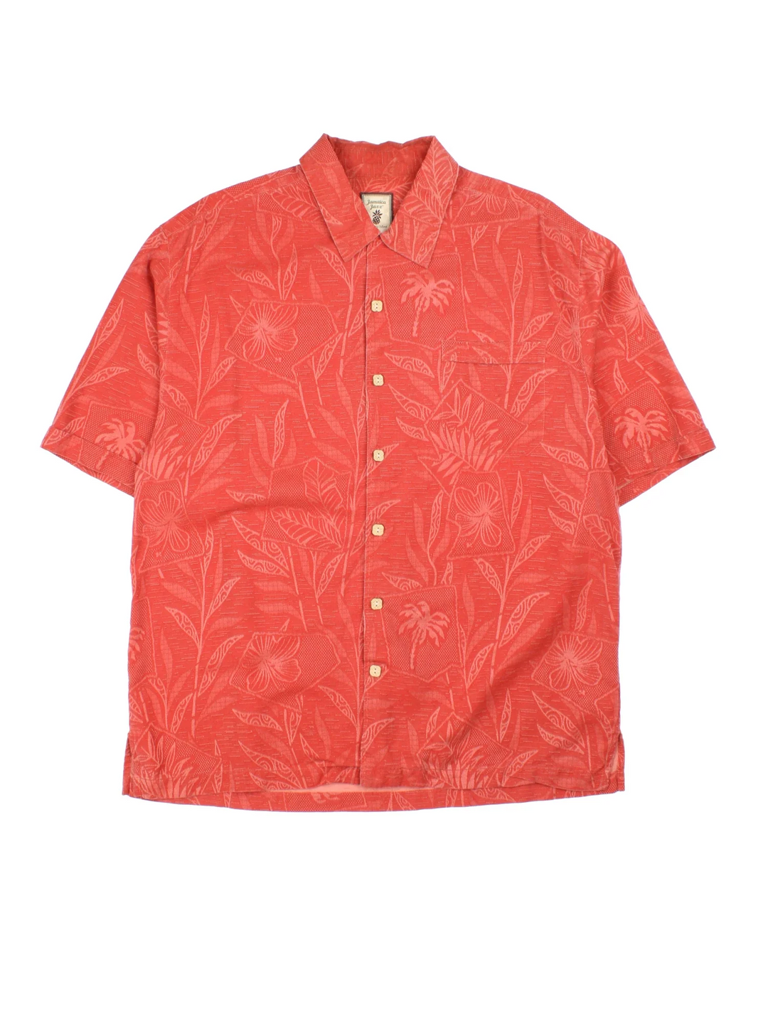 Vintage Hawaiian Shirt in a orange colourway. All over floral pattern, button up with pocket on the front.