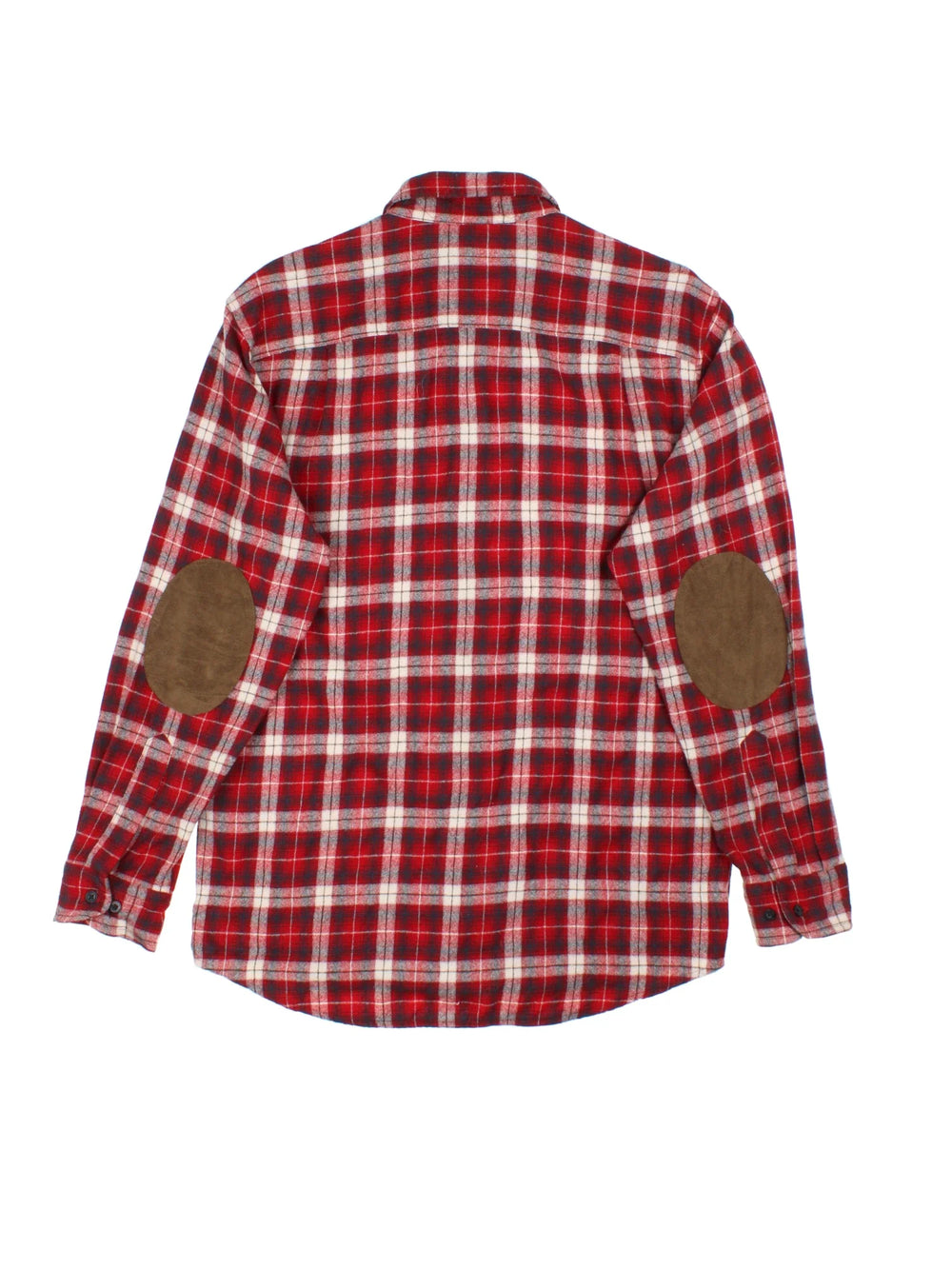 Pendleton Woollen Flannel Shirt in a red colourway. All over checked pattern, button up with front pocket and elbow patches.