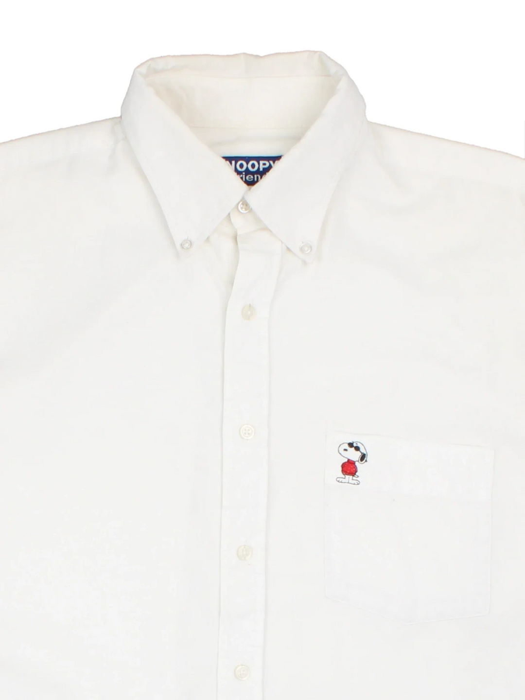 Vintage Snoopy Shirt in a white colourway. Button up with front pocket and embroidered Snoopy detail on front.