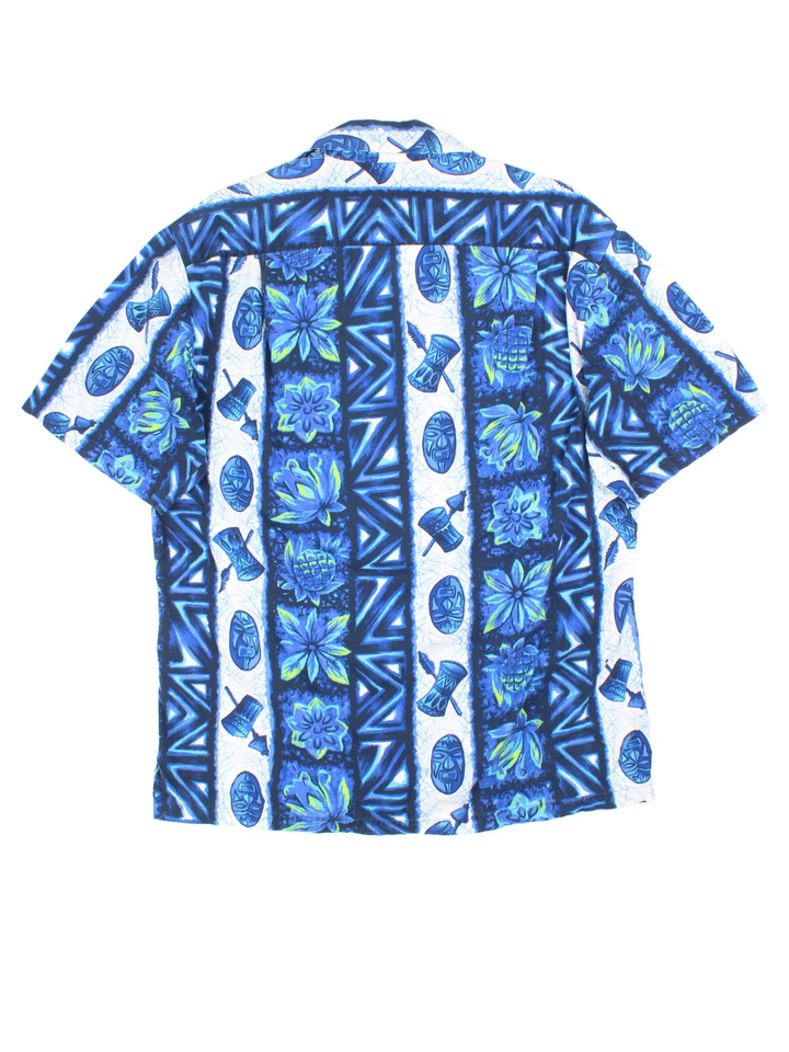 Vintage Hawaiian Shirt in a blue colourway, button up with front pocket and all over classic hawaiian floral print. 