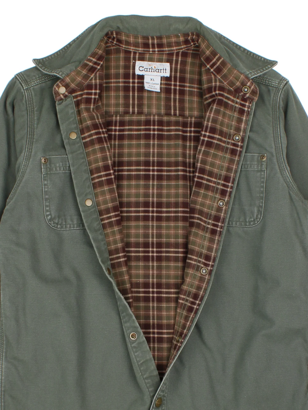 Carhartt Shirt in a green colourway, button up and has double chest pockets.