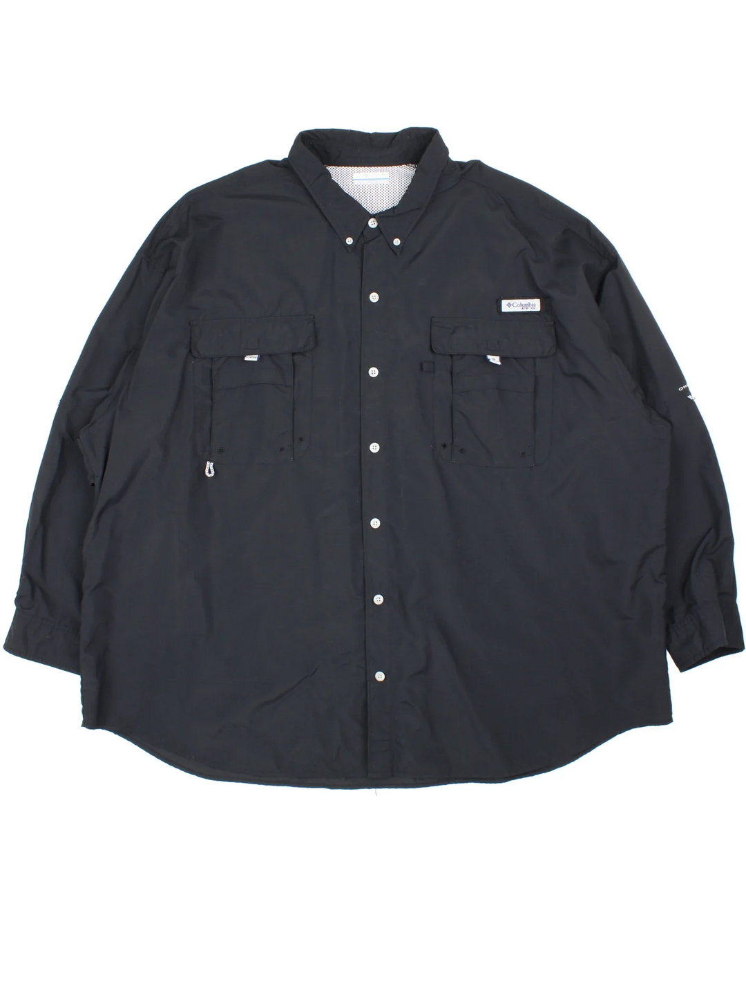 Columbia PFG Shirt in a black colourway, button up and has multiple pockets with the logo embroidered on the front.