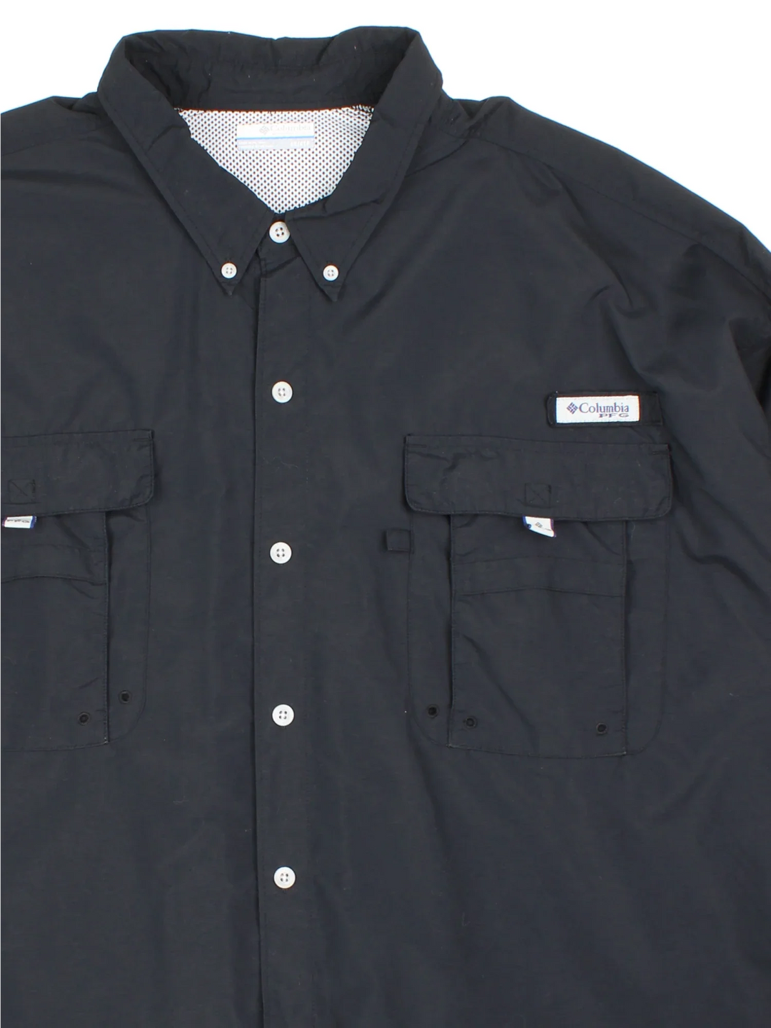Columbia PFG Shirt in a black colourway, button up and has multiple pockets with the logo embroidered on the front.