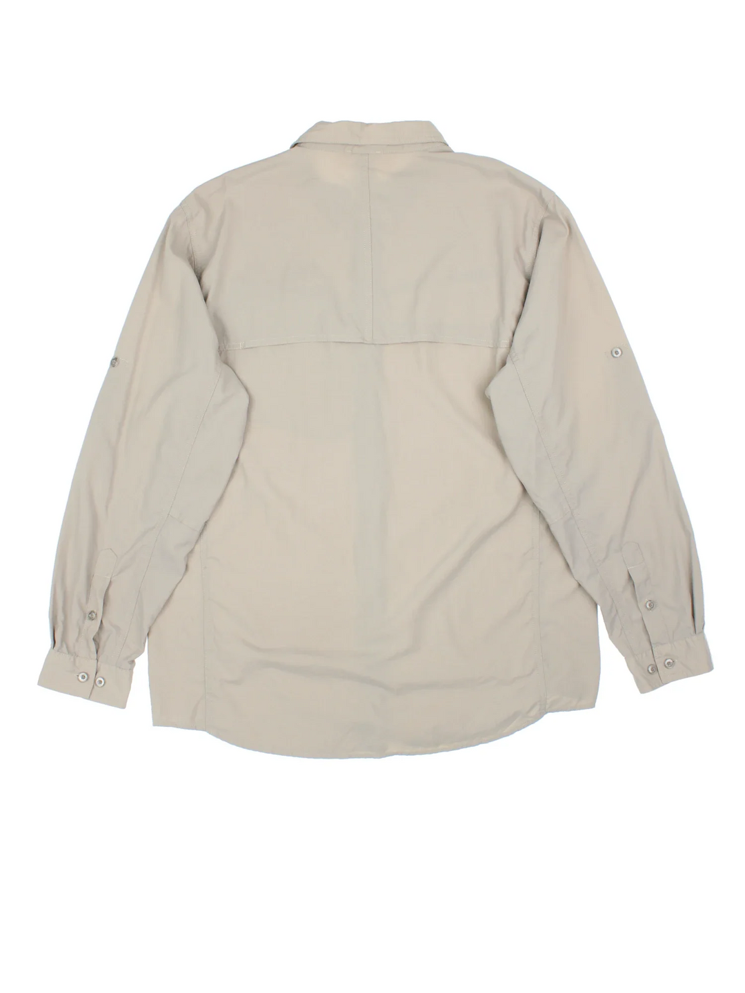 The North Face Ripstop Shirt in a tan colourway, button up and has a chest pocket with the logo embroidered on the front.
