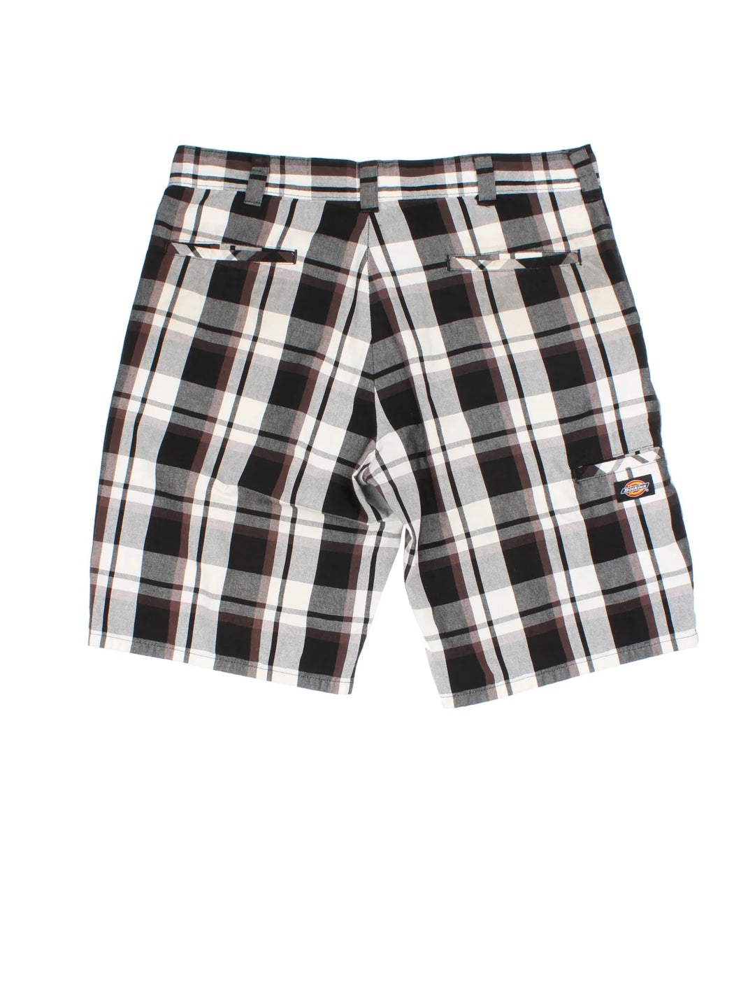 Dickies Checkered Shorts in a black, brown and white colourway with multiple pockets, and the logo embroidered on the back.