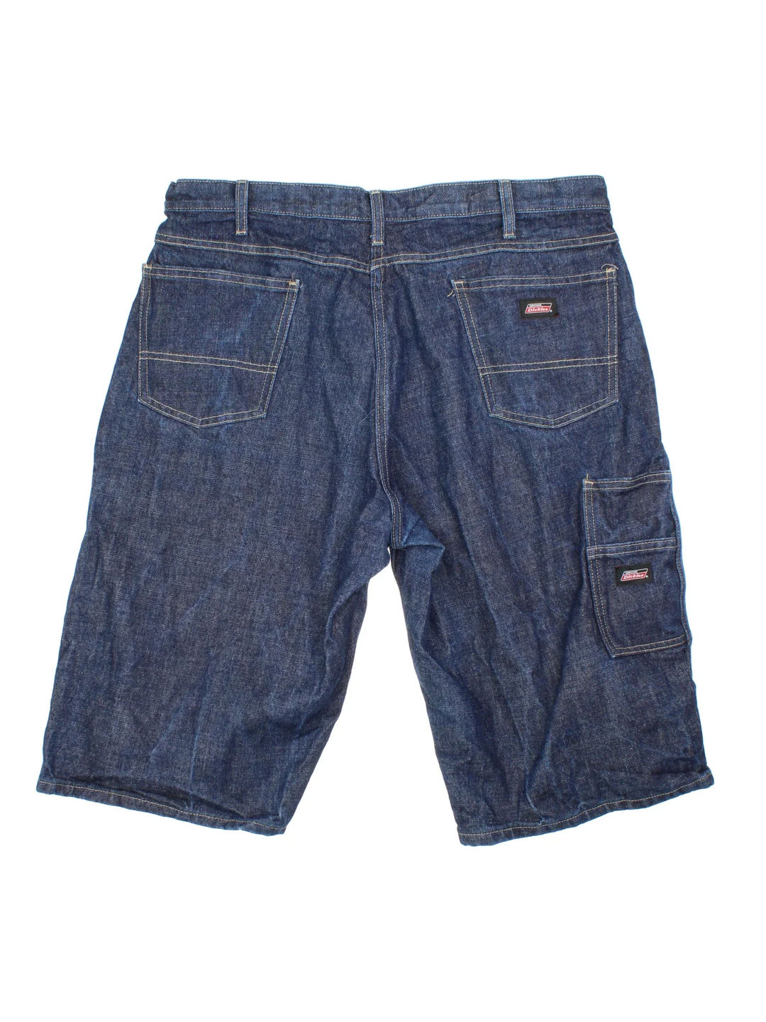 Vintage Dickies Denim Shorts in blue raw denim colourway with multiple pockets and the logo embroidered on the back.