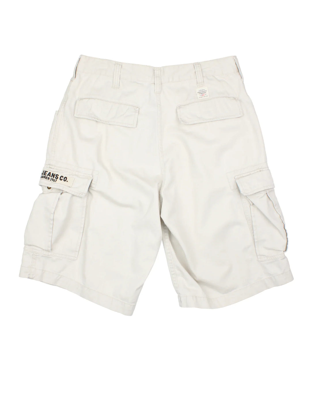 Vintage Ralph Lauren Cargo Shorts in white colourway. Multiple pockets, zip fastening and logo embroidered on the front and back.