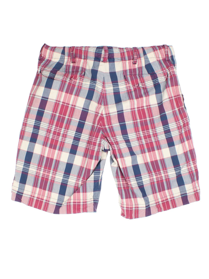 Vintage Ralph Lauren Shorts in red/blue checked colourway. Zip button fastening, multiple pockets and internal drawstring.