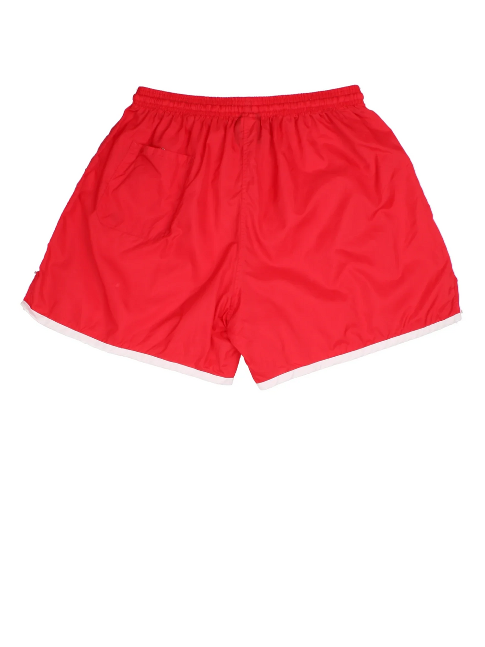 Vintage 80's Umbro Sports Shorts in red colourway with white trim. Drawstring waist and the logo printed on the front.