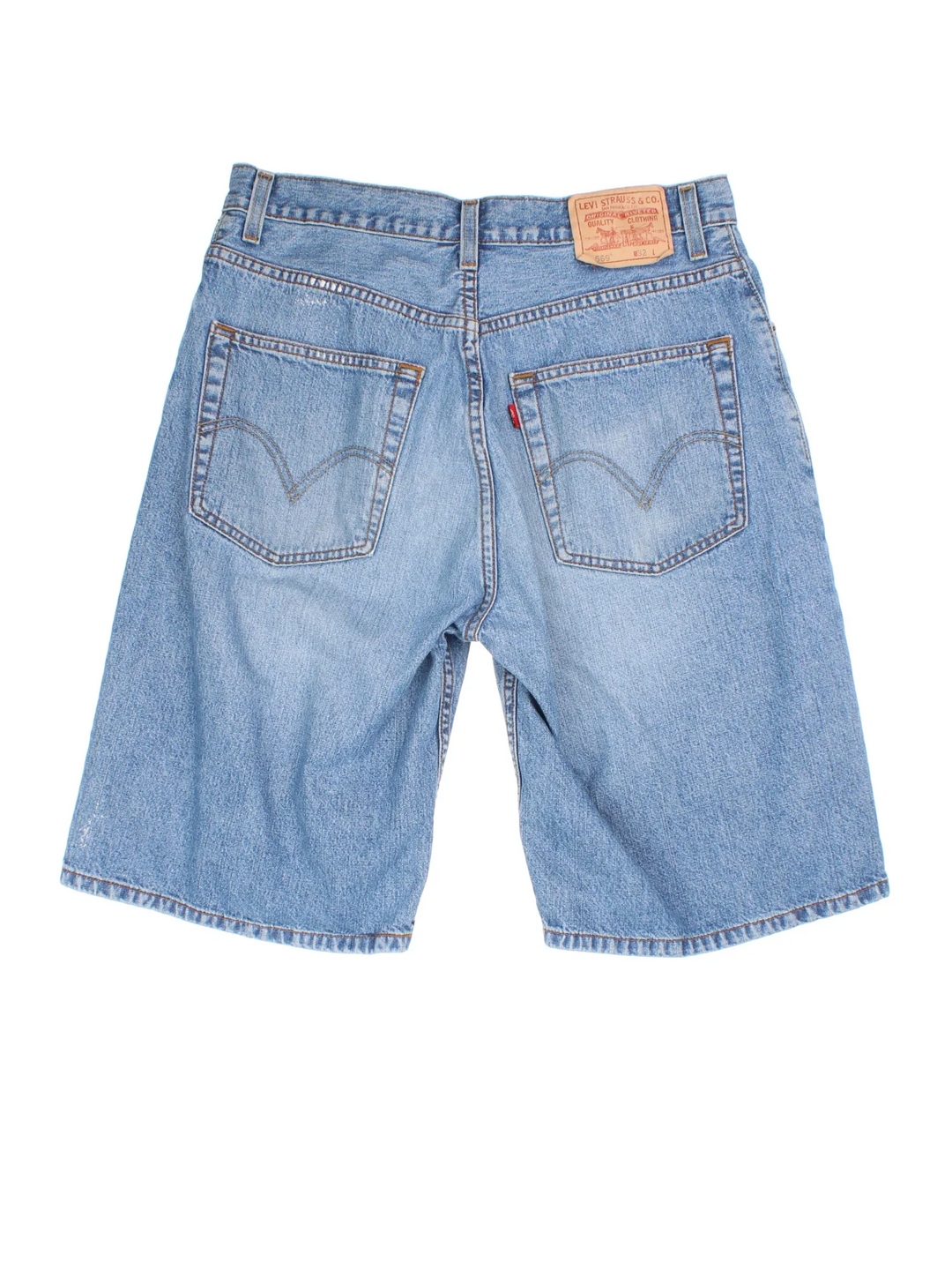 Vintage Levi Strauss Denim Jorts in blue colourway. Zip button fastening, multiple pockets and the leather logo on the back.