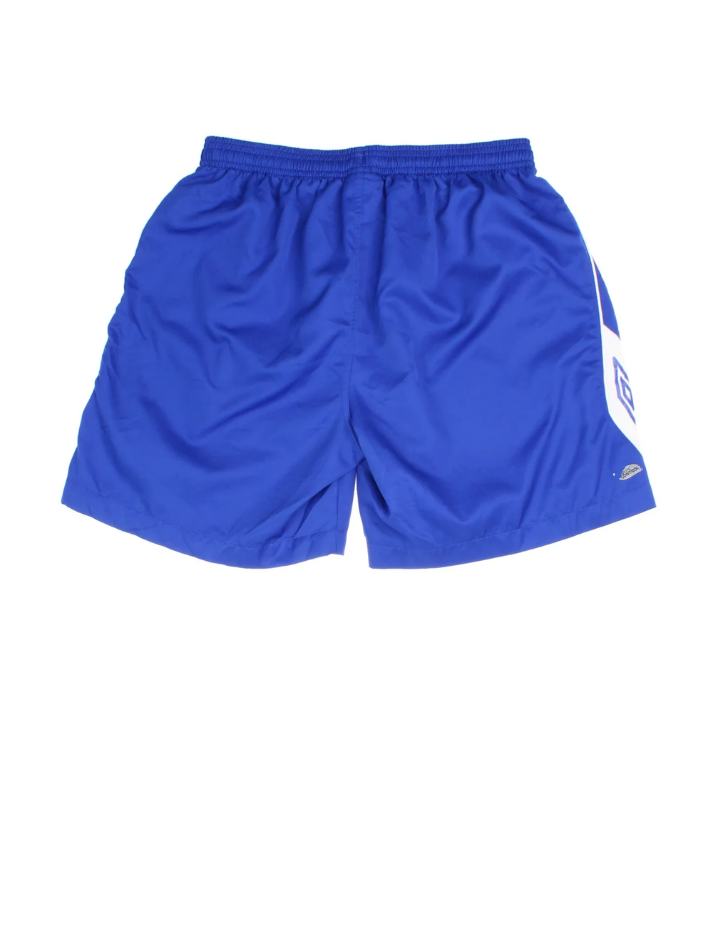 Vintage Umbro Sports Shorts in blue colourway with white trim. Drawstring waist and logo printed down side seams.