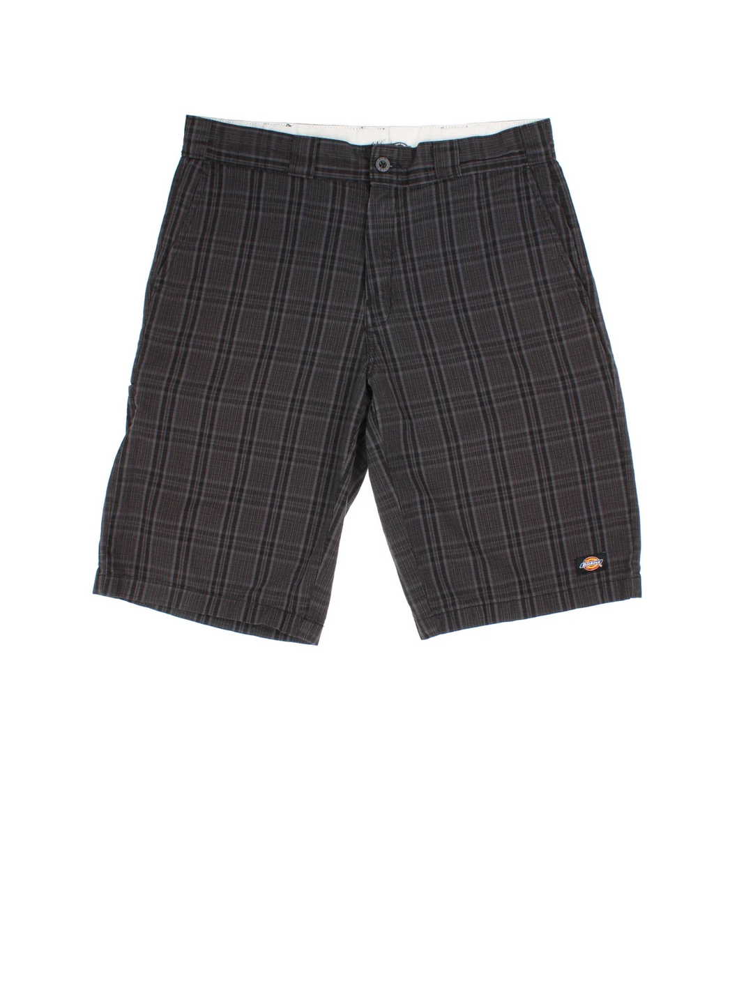 Vintage Dickies shorts in grey checked colourway with multiple pockets and the logo embroidered on the front/side pocket.