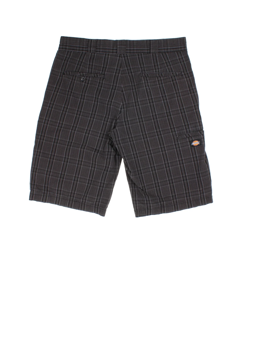 Vintage Dickies shorts in grey checked colourway with multiple pockets and the logo embroidered on the front/side pocket.