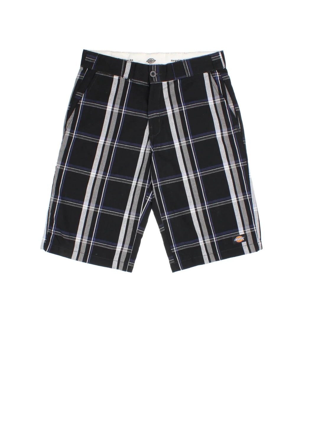 Vintage Dickies shorts in black checked colourway with multiple pockets and the logo embroidered on the front/back.