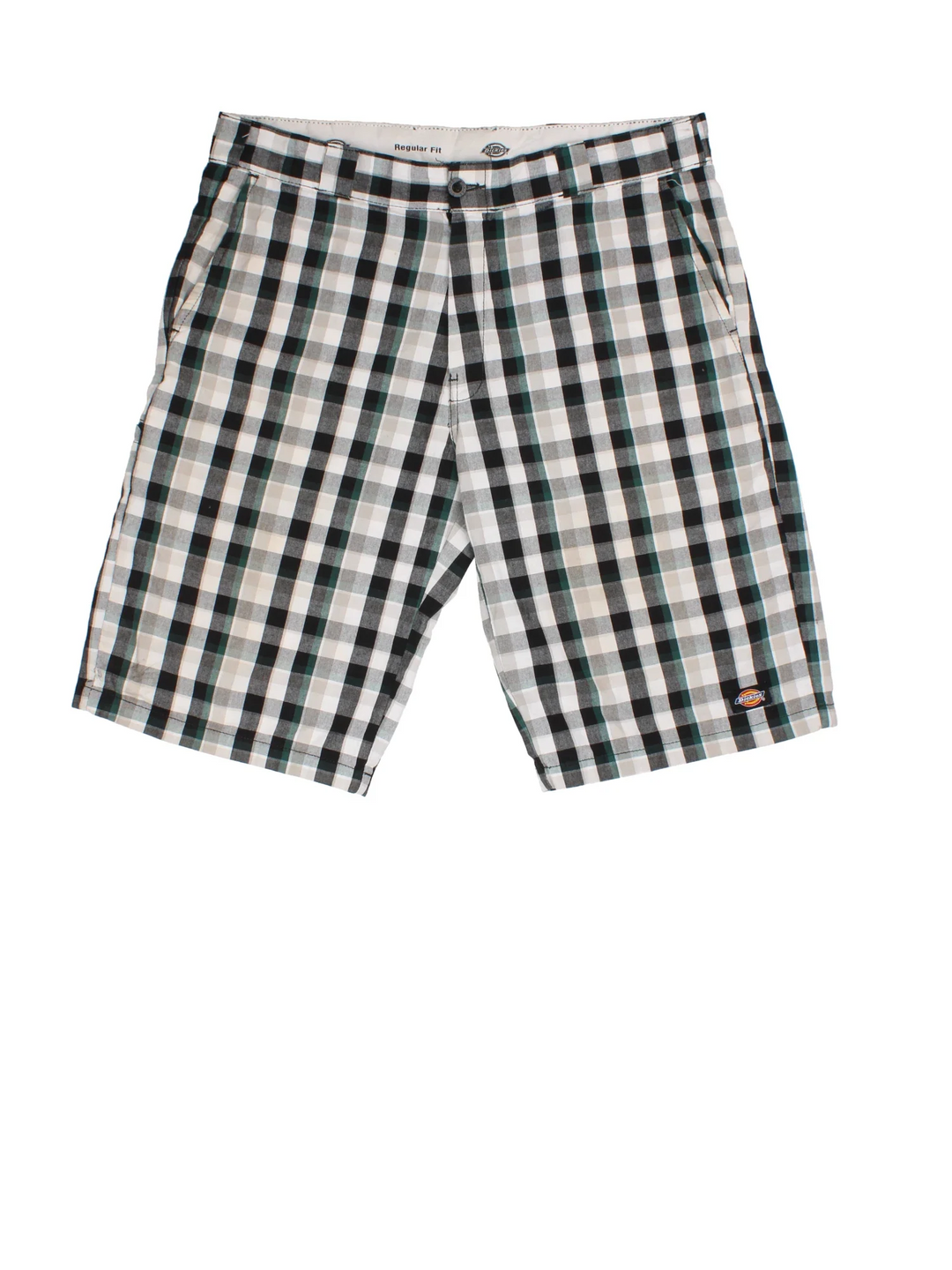 Vintage Dickies shorts in grey checked colourway with multiple pockets and the logo embroidered on the front/side pocket.