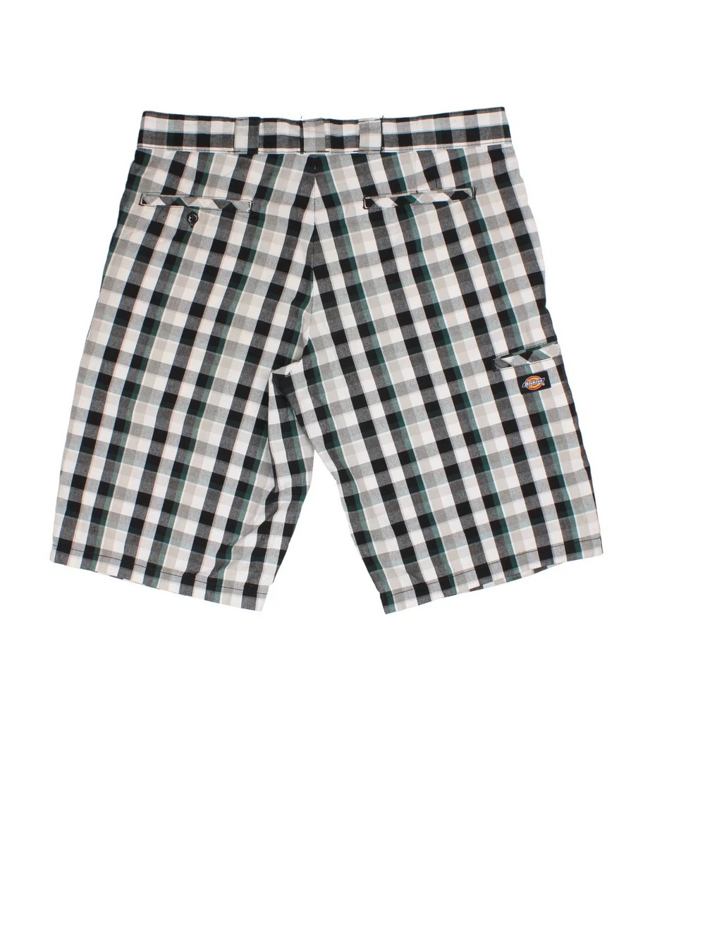Vintage Dickies shorts in grey checked colourway with multiple pockets and the logo embroidered on the front/side pocket.