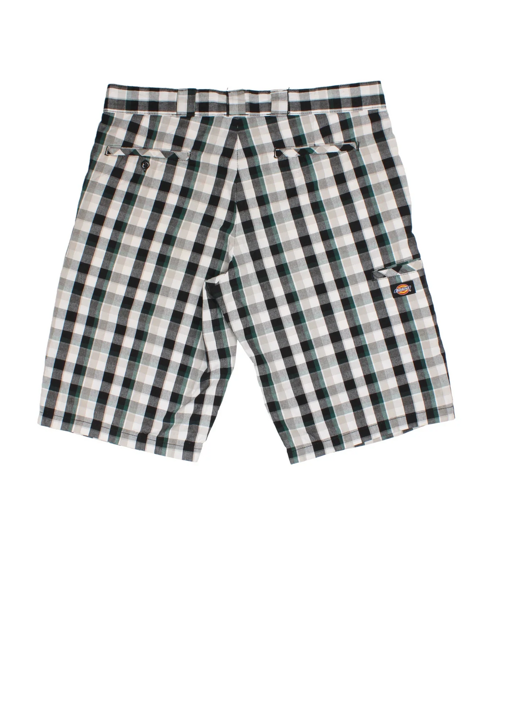 Vintage Dickies shorts in grey checked colourway with multiple pockets and the logo embroidered on the front/side pocket.