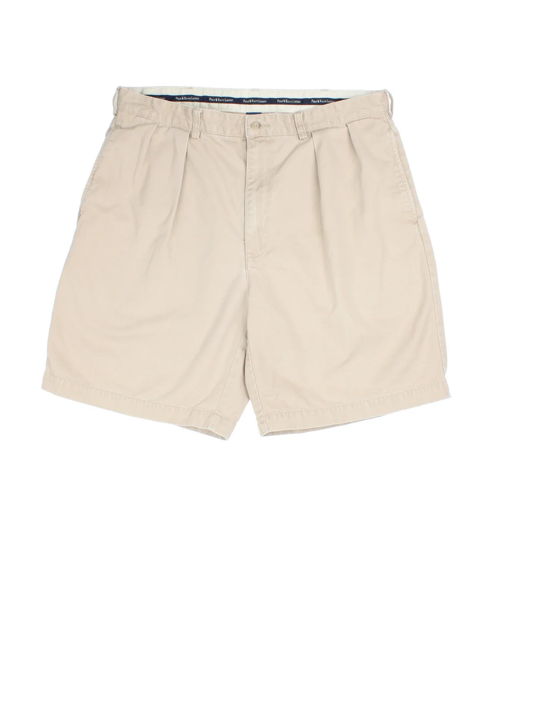 Vintage Ralph Lauren Pleated Shorts in tan colourway, front pleats and logo embroidered on back.