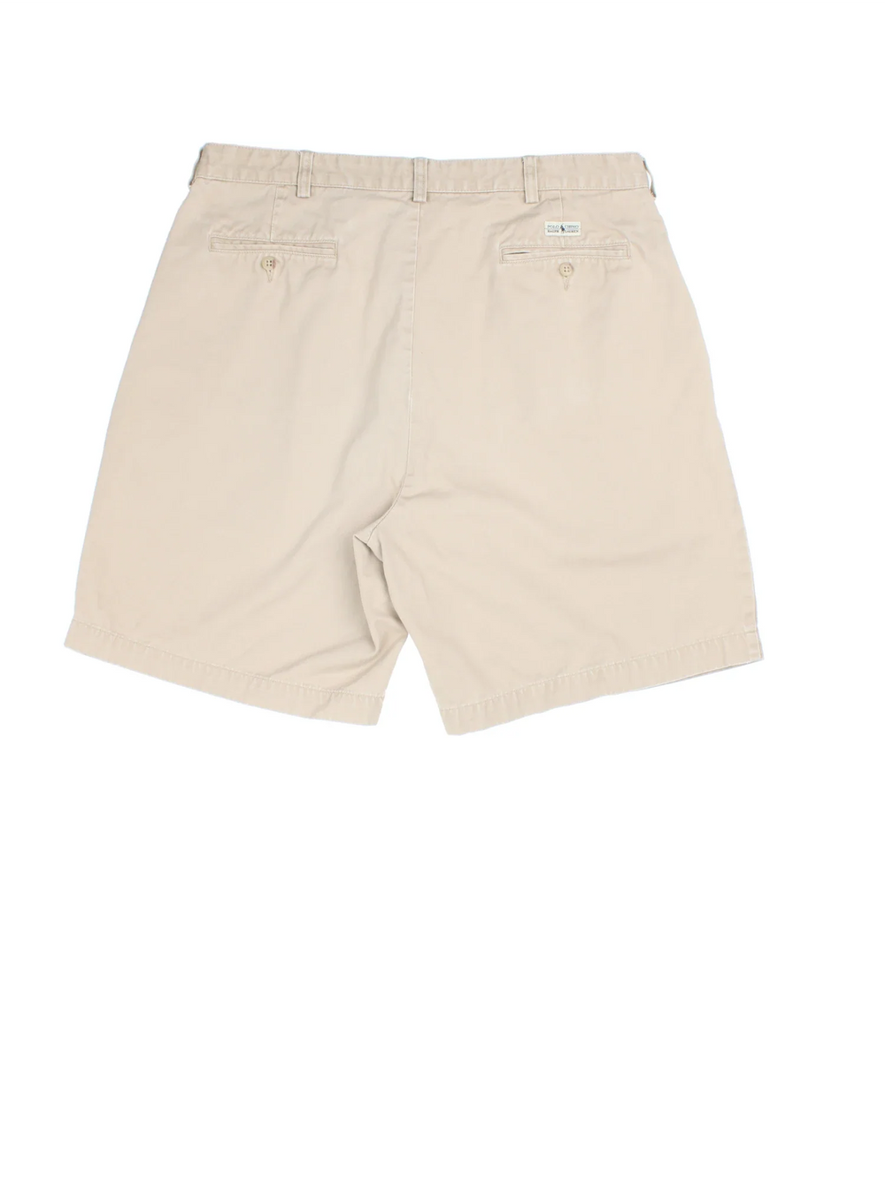 Vintage Ralph Lauren Pleated Shorts in tan colourway, front pleats and logo embroidered on back.