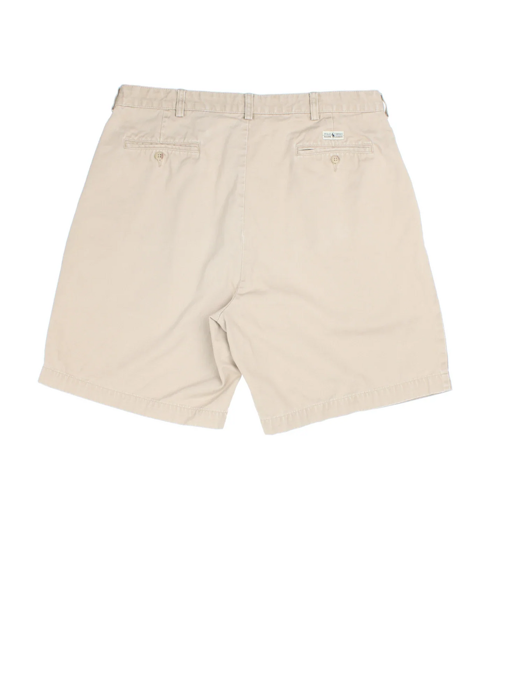 Vintage Ralph Lauren Pleated Shorts in tan colourway, front pleats and logo embroidered on back.