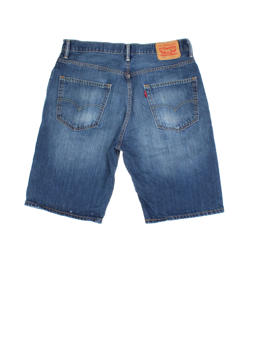 Vintage Levi Strauss Denim Shorts in blue colourway, multiple pockets and logo embroidered on back.