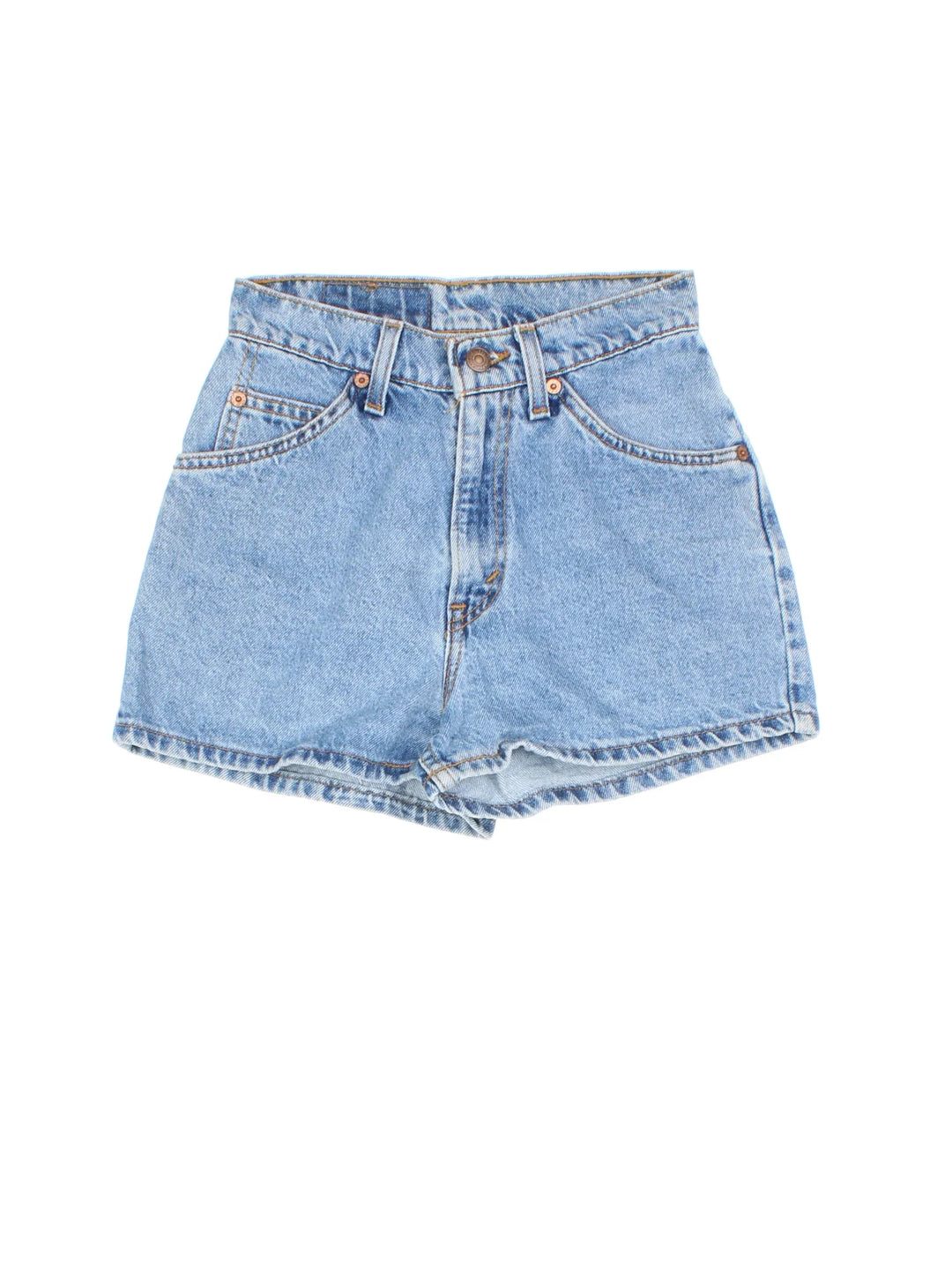 Vintage Levi Strauss Denim Shorts in blue colourway with multiple pockets and leather logo embroidered on the back.