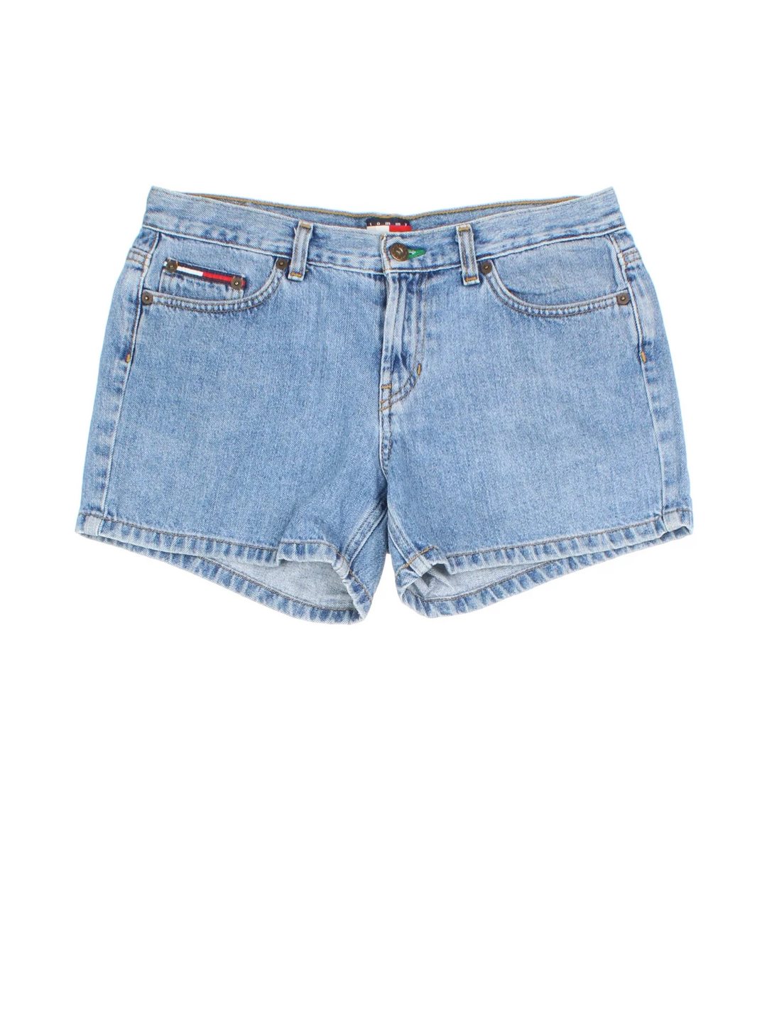 Vintage Tommy Hilfiger Denim Shorts in blue colourway, with multiple pockets and logo embroidered on the back.