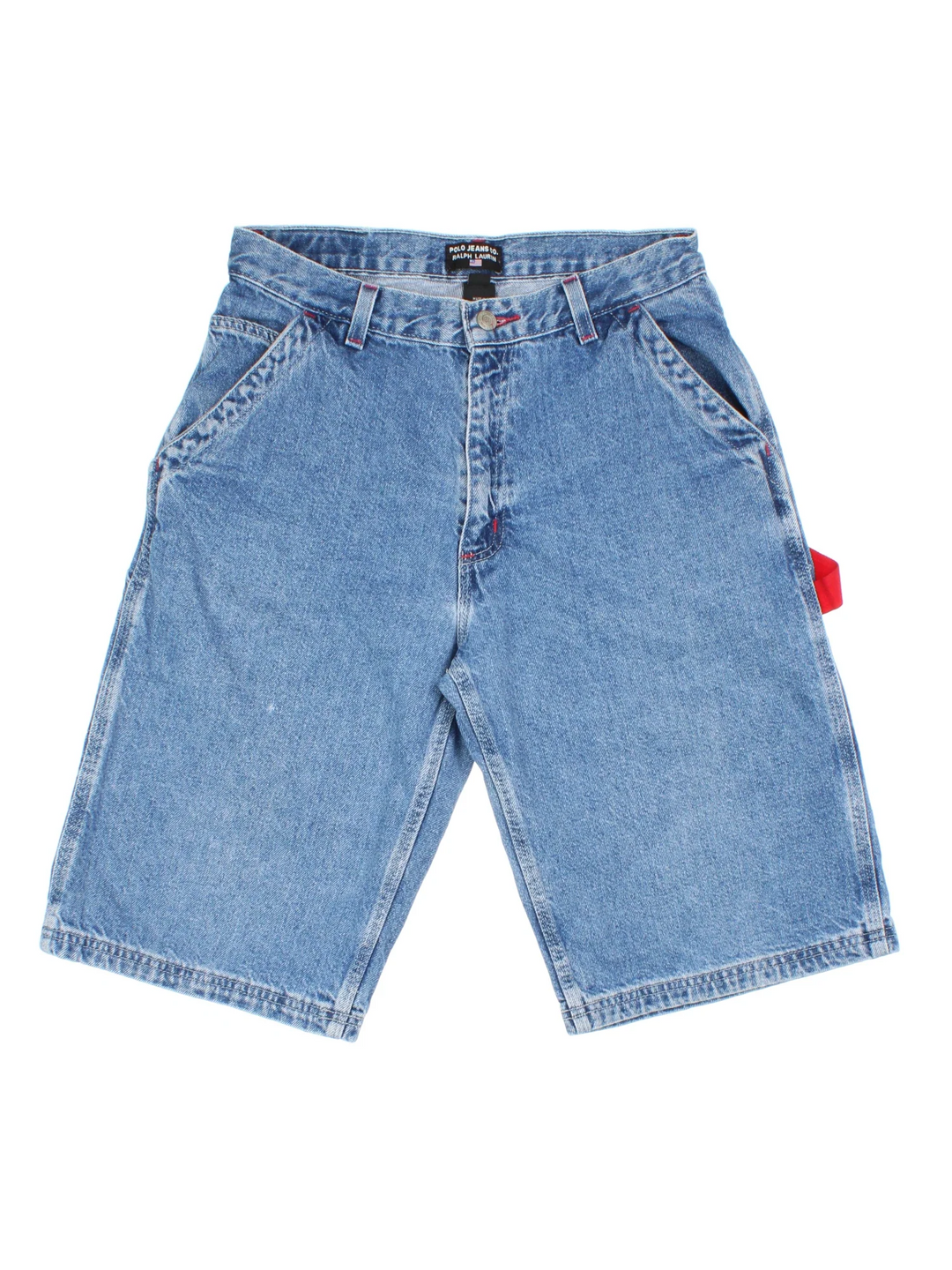 Vintage Ralph Lauren Jorts in blue colourway, with multiple pockets and logo embroidered on the back.