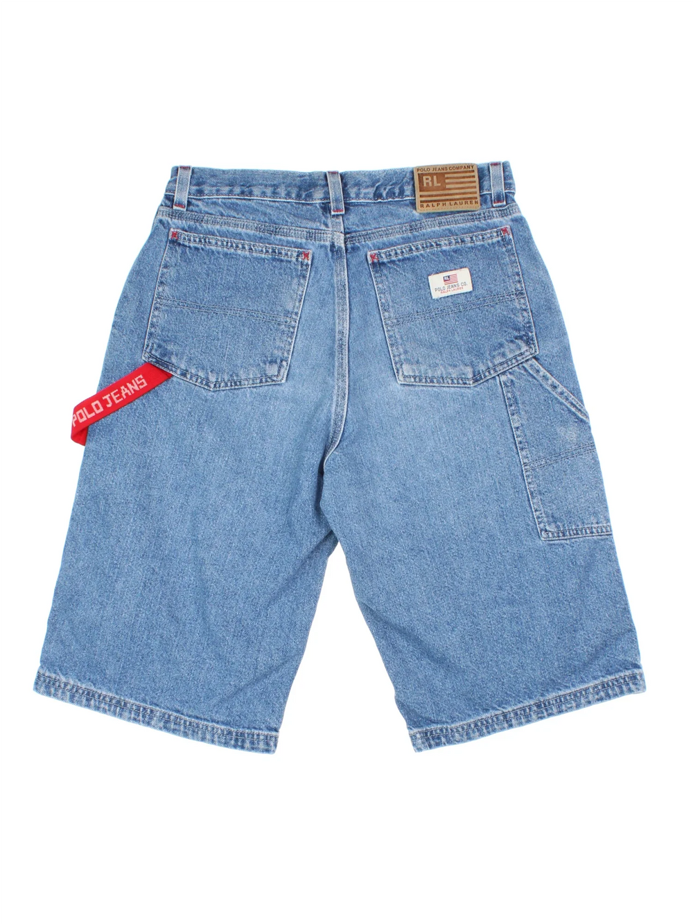 Vintage Tommy Hilfiger Jorts in blue colourway, with multiple pockets and logo embroidered on the back.