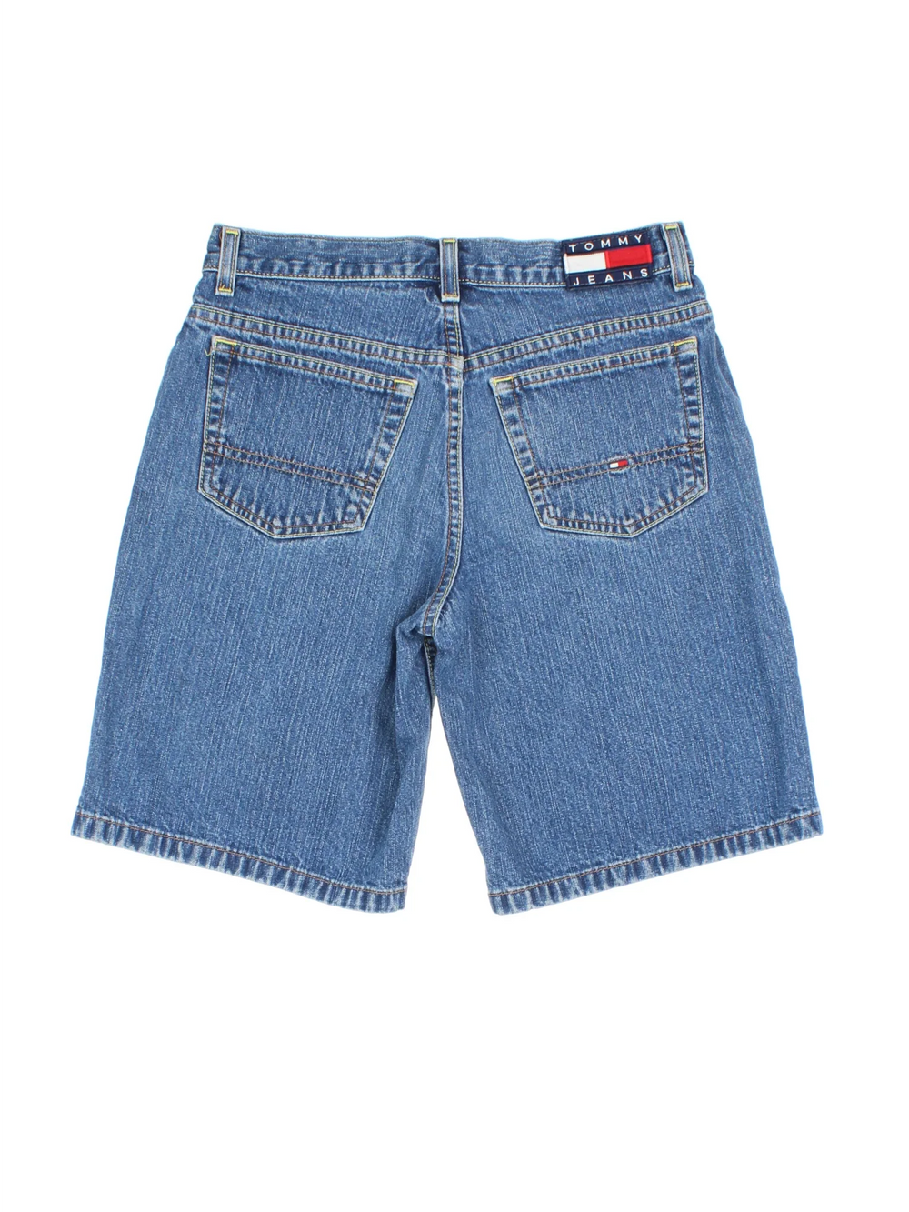 Vintage Tommy Hilfiger Jorts in blue colourway, with multiple pockets and logo embroidered on the back.