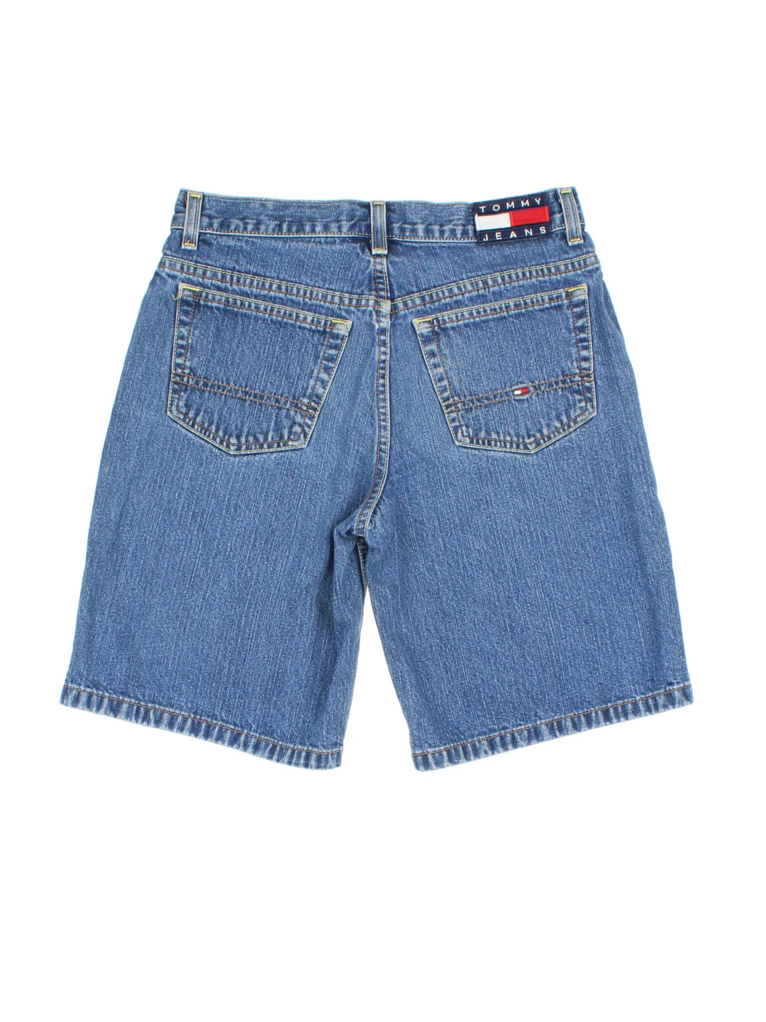 Vintage Tommy Hilfiger Jorts in blue colourway, with multiple pockets and logo embroidered on the back.