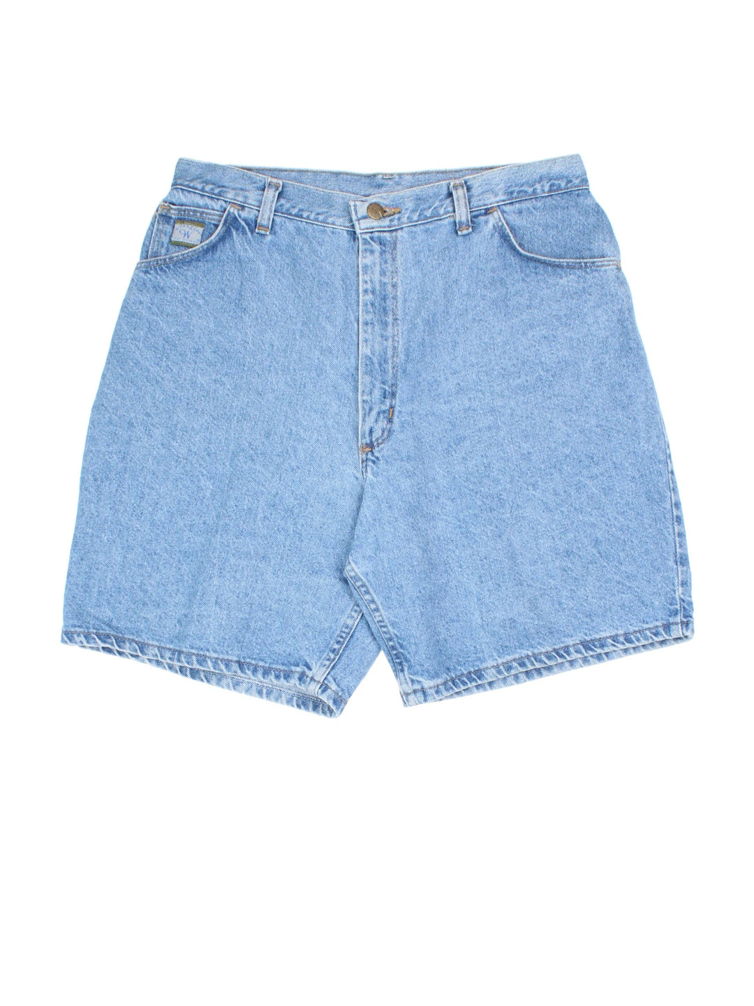 Vintage Wrangler Denim Shorts in blue colourway, with multiple pockets and logo embroidered on the front.