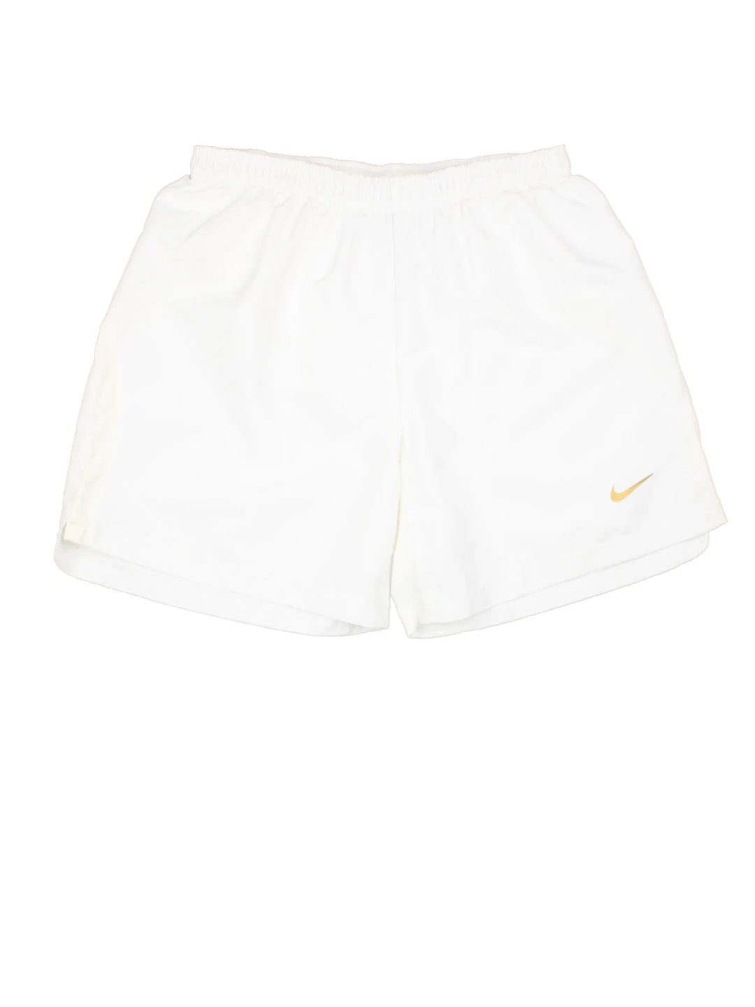 Vintage Nike Sports Shorts in white colourway with drawstring waist and logo printed on front.